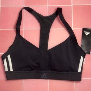 Adidas Womens Black Three Stripe Racerback Sports Bra Activewear Small NEW